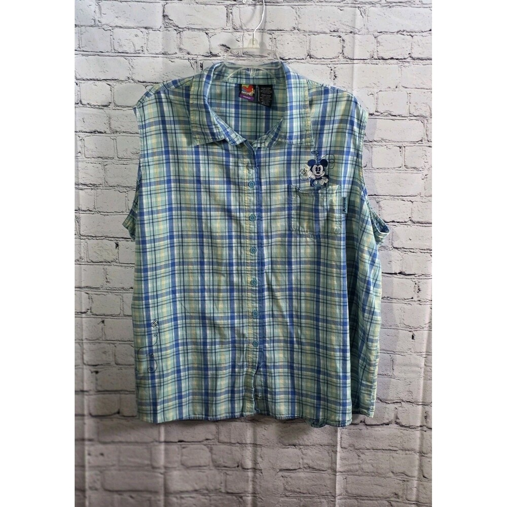 Mickey Unlimited Women's Sz 26W/28W Blue Plaid Button Up Sleeveless Shirt